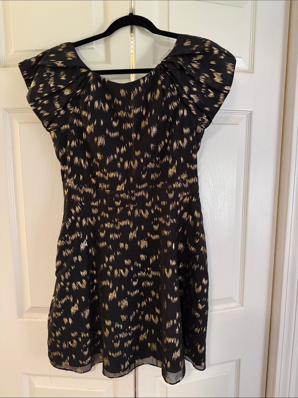 BCBG Black Mini Dress with Gold Speckle Print